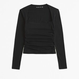 Abercrombie & Fitch Black Ruched Long Sleeve Top